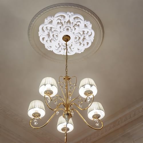 Image of INCREWAY 1Pc 3D Modeling Ceiling Medallion Lighting Medallion Cover Plate for Light Fixtures Ceiling Light Trim, 12.12 Inch OD x 1.49 Inch ID(White)