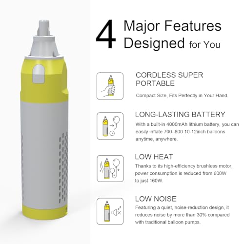 DeiryuRay Ultra-Portable Balloon Pump – Cordless, USB Rechargeable & Handheld Electric Air Inflator for Outdoor Parties, Arches, Travel & Events