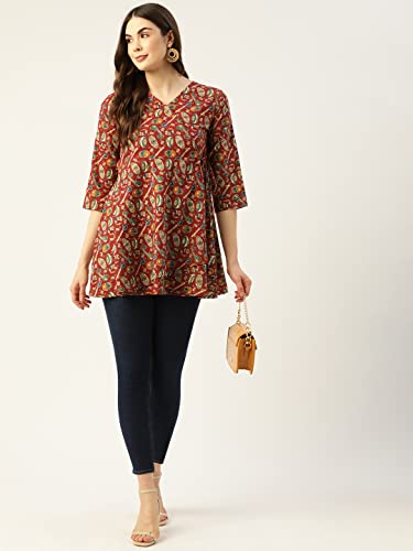 Image of feranoid Floral Print Angrakha 3 Sleeves Flared Kurti