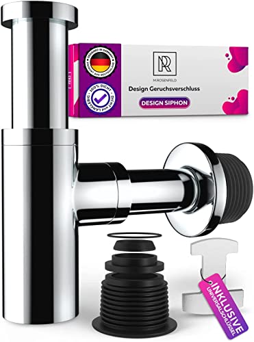 M. ROSENFELD HOME - Siphon Universel Design pour Lavabo avec Laiton Chromé - Bonde de Lavabo Design Siphon Adaptable - Siphon D'odeur Inclus + Ouverture de Nettoyage + Instructions D'installation Cover
