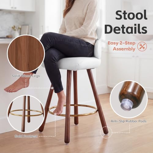 Conjunto de 4 Butacos Giratorios para Barra Alta de 26 Pulgadas, Blanco en Cuero Sintético | Altura Ideal para Barras de 35-39 Pulgadas, Estructura de Madera Maciza, Rotación Segura de 360°, Fácil Limpieza y Antideslizante miniatura 6
