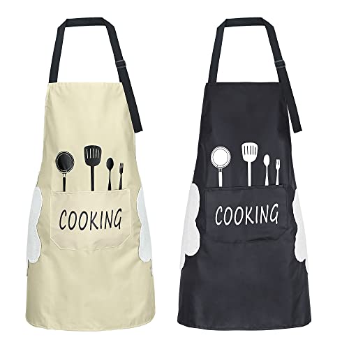 2 delantales, resistentes al agua y ajustables, con 2 bolsillos, delantal de cocina, delantal de cocina, delantal de cocina unisex para cocinar, cupcake, cafetería, hornear, barbacoa, artesanía Cover
