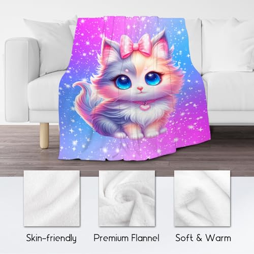 Girls Blanket Gifts - Blanket with Cat for Cat Lovers - Comfy Cozy Flannel Throws for Couch, Office 40"x50"