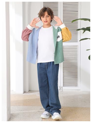 Image of Verdusa Boy's Color Block Hooded Corduroy Jackets Casual Long Sleeve Outerwear with Pocket
