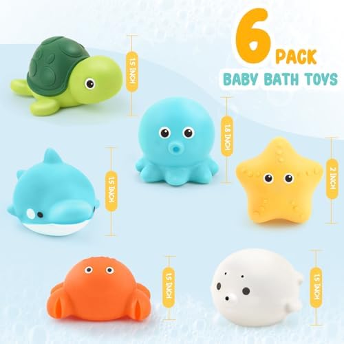 Bath Toys 6피스 구멍 없는 아기 욕조 장난감 유아 목욕 장난감 1-3세 아동용 — 사진 5