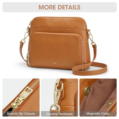 Image of Kattee Leather Crossbody Bag with Built-in RFID Wallet | Top grain pebbled leather, built-in RFID wallet, multiple pockets, and an adjustable strap for everyday use.