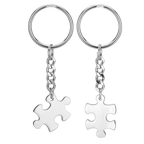 Jovivi Personalized Custom Stainless Steel Puzzle Couple Necklace/Keychain Jewelry Set Best Friend Lover Gift