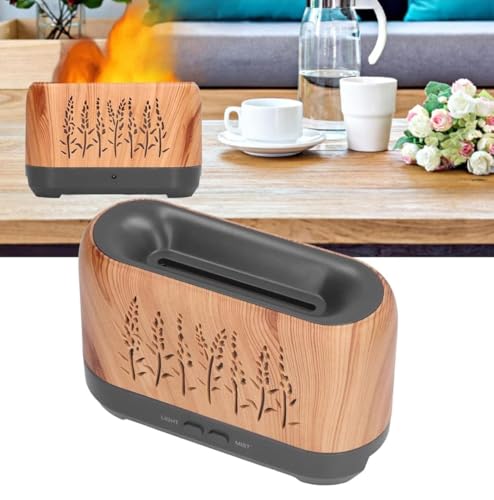 Image of Essential Oil Diffuser, Desktop Flame Humidifier, Low Noise 200ml USB Charging Wood Grain Aromatherapy Premium Humidifier Realistic Flame Effect, Night Light, Yoga, and Gym