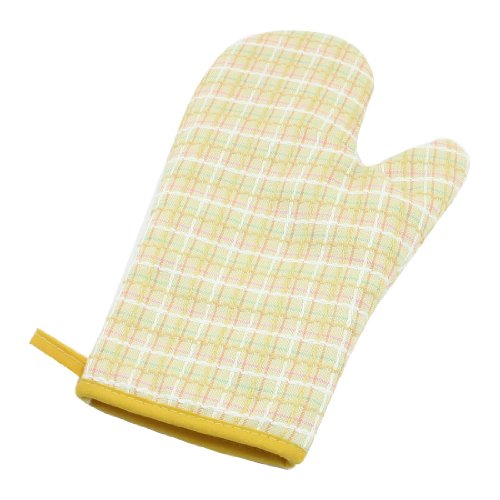 Ruilogod Resistente al calor Algodón Grid Forma de Cocina Horno Mitten Guante Amarillo