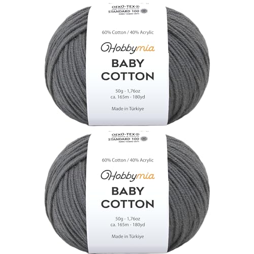 Image of Baby Cotton Blend Yarn - Soft Sport Weight Yarn for Crochet & Amigurumi - 50g /180yds - 60% Cotton 40% Acrylic - Ideal for Baby & Knitting Proj.(Dark Gray, 2 Balls)