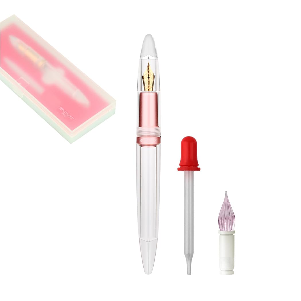 SIPLIV Majohn M2 Acrylic Transparent Fountain Pen, Large-Capacity Ink Storing Fine Nib Writing Pen Set with Glass Nib and Eeyedropper - Pink