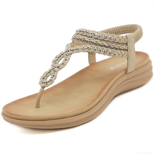 ZDQ Sandalias Mujer Verano Plana Comodas Bohemio Elegancia Casual Sandalia Beige 39 EU