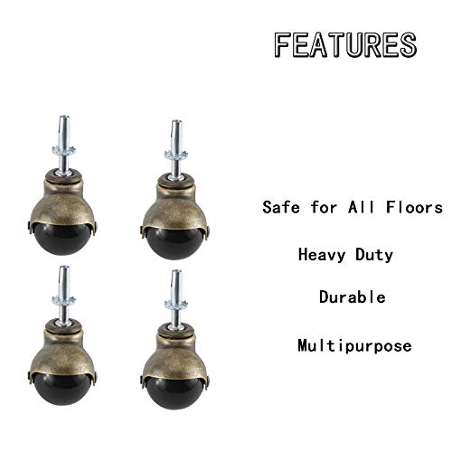 Artilife 4Pack Roues à roulettes 2" Roulette en cuivre antique avec 5/16" x 1-1/2"(8 x 38mm) Chaussette de montage pour chaise de canapé de meubles lourds