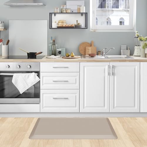 Image of KitchenClouds Kitchen Mat Cushioned Anti Fatigue Kitchen Rug 0.8inch Waterproof Non Slip Kitchen Rugs and Mats Standing Desk Mat Comfort Floor Mats for Kitchen Sink Office (17.3 inchx28 inch,Khaki)