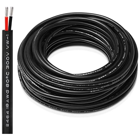 18 Gauge Electrical Wire 2 Conductor, 65.6FT 18 AWG Stranded Hookup Wire, 18/2 Black PVC Jacketed Tinned Copper Extension Cable, Flexible Insulated Low Voltage Wire for LED Strips Lamps Lighting Cover