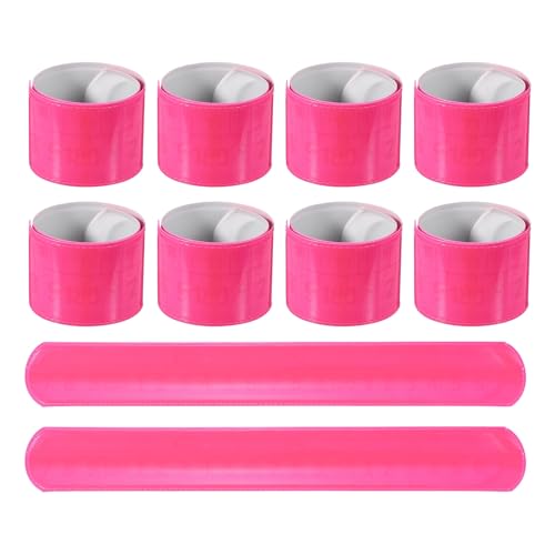 PATIKIL 10Pcs Reflective Arm Bands, 8.7" High Visibility Bands Reflector Running Gear Snap Bracelet for Night Walking Running Cycling, Pink (Arc)
