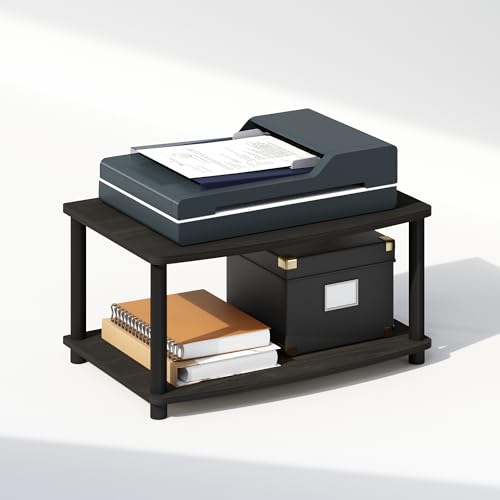 Image of Furinno Turn-N-Tube 2-Tier Printer Table with Storage, Under Desk Printer Stand, Toolless Assembly, for CPU, Work Supplies, Home Office, Espresso