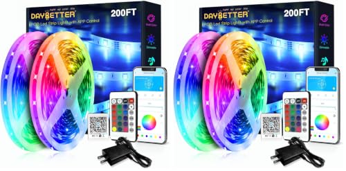 Image of DAYBETTER LED Strip Lights 200ft 2 Rolls 100ft, RGB Color Changing Light Strips with Remote & 24V Power Supply, Indoor Decor Lights for Bedroom Desk Room, Birthday Gifts for Girls Boys (Pack of 2)