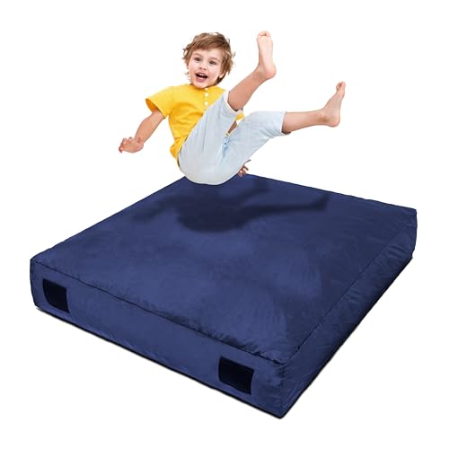 Homewell 5 x 5 Ft Crash Pad – Soft Velvet Cover Sensory Crash Pad for Kids with Durable Shock-Absorbing Foam, Machine Washable Cover, Ultimate Comfort and Safety for Kids, Adults and Pets (Blue)