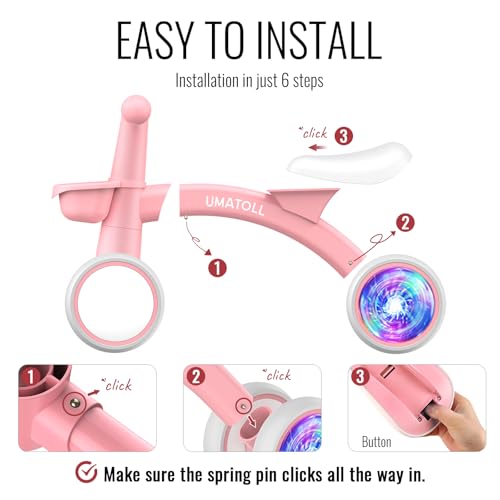 Image of Umatoll Colorful Lighting Baby Balance Bike Toys for 1 Year Old Girl Gifts, Adjustable Seat, First Birthday Gifts, 12-24 Months Toddler Bike, Pink