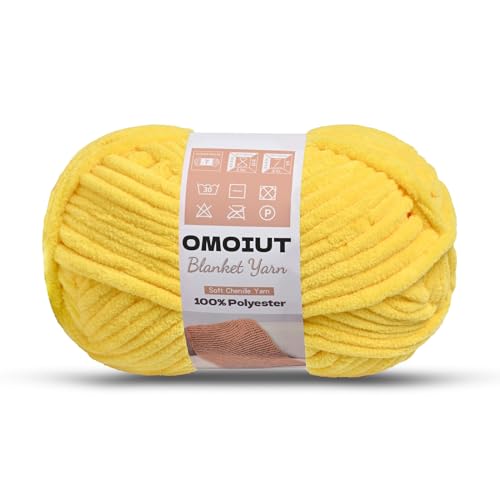 Image of OMoiout Chunky Chenille Yarn for Crocheting, Soft Baby Blanket Yarn, #7 Super Bulky, Chunky Knit Blanket Crochet Yarn, 7 oz /109.4 yds Fluffy Velvet Amigurumi Yarn(Yellow)