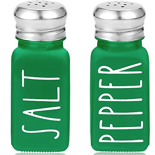 Image of Afrodite Salt and Pepper Shakers Set, Stainless Steel Salt and Pepper Sprinkler for Restaurant with Glass Bottom, Spice Dispenser Ideal for Himalayan, Kosher, Black and White Pepper (Green)