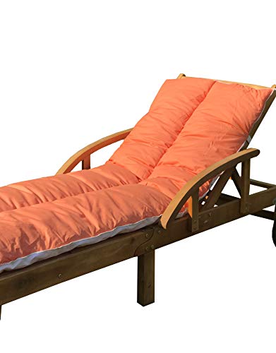 Lancashire Textiles Supreme Quality Sun Lounger Recliner Patio Garden Furniture Replacement Cushion Topper Pad with Elasticated Straps - Made in UK - Sunshine Orange