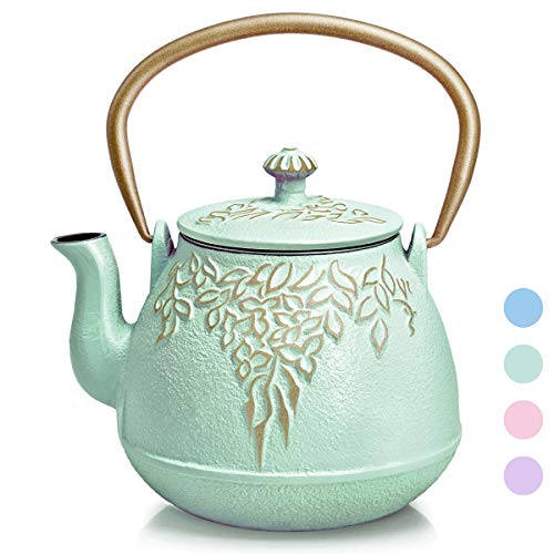Cast Iron Teapot,Tea kettle cast iron,Tea pot with infusers for loose tea,Leaf Design