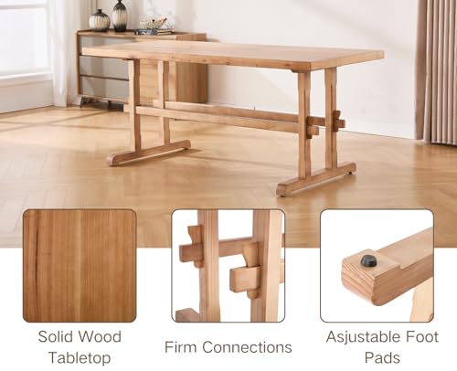 Image of HNY Wood Rectangular Dining Table for 4-6 People, Modern Farmhouse Kitchen Table, 70 Inch Large Dinner Table Center Table for Dining Room /Living Room