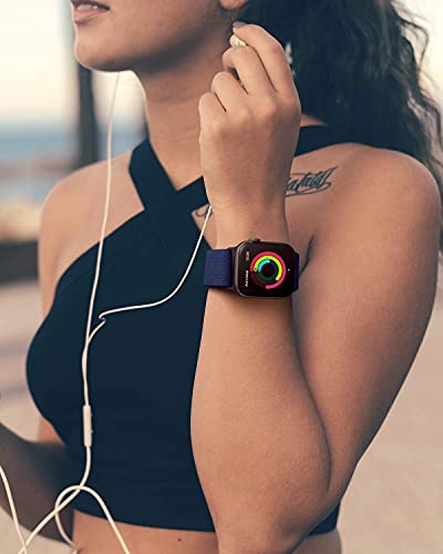 Image of AMANECER Stretchy Nylon Band Compatible with Apple Watch Ultra 3 /2 /1 SE Series 11 /10 /9 /8 /7 /6 /5 /4, Adjustable Braided Elastic Sport Loop Rugged Straps for iWatch Women Men (Navy Blue, 44 /45 /46 /49MM)