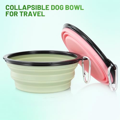 Image of Dog Bowl Pet Collapsible Bowls, 2 Pack Collapsible Dog Water Bowls for Cats Dogs, Portable Pet Feeding Watering Dish for Walking Parking Traveling with 2 Carabiners (Large, Fairy Pink & Sprout Green)