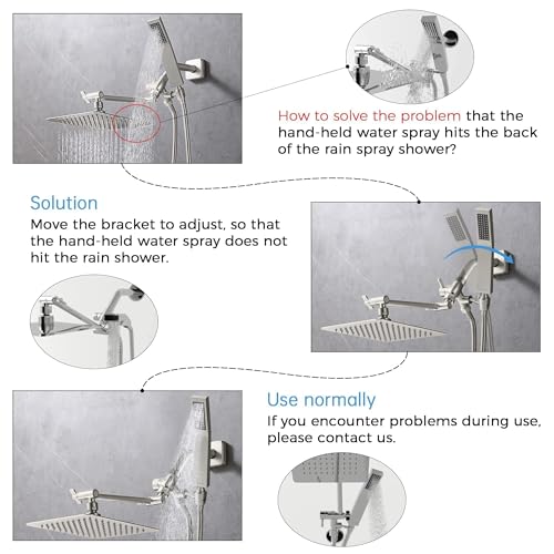 G-Promise All Metal 10" Dual Square Shower Head Combo | Rain Shower Head | Handheld Shower Wand | Adjustable | 3-Way Diverter | 71" Extra Long Hose - A Bathroom Upgrade(Brushed Nickel) by G-Promise - Used condition - Image 7