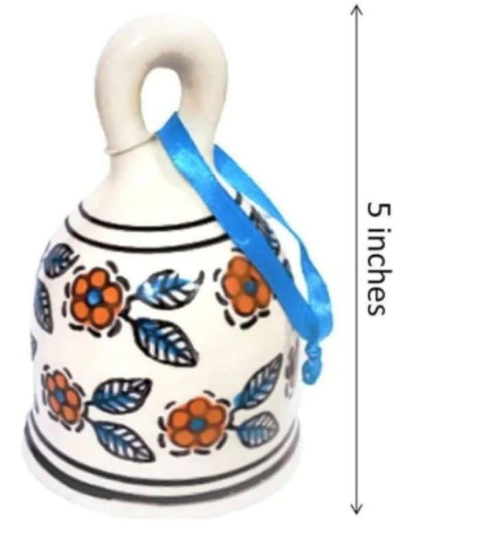 Image of RHD Macrame 3 Ceramic Bells | Handmade Wall Decor & Wind Chime with Hand-Painted Ceramic Hook | 5 Inch Multicolor Bells for Home & Garden Decoration