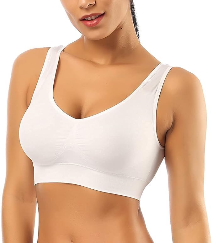 Image of Non Padded Wire Free Seamless Full Coverage Daily Workout Air Sports White Bra