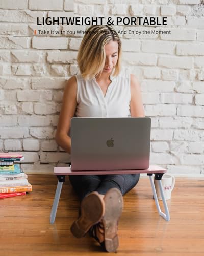 Image of FISYOD Foldable Lap Desk, Laptop Bed Desk, Portable Bed Table, Laptop Stand for Bed & Couch, Lightweight & Mini - Pink