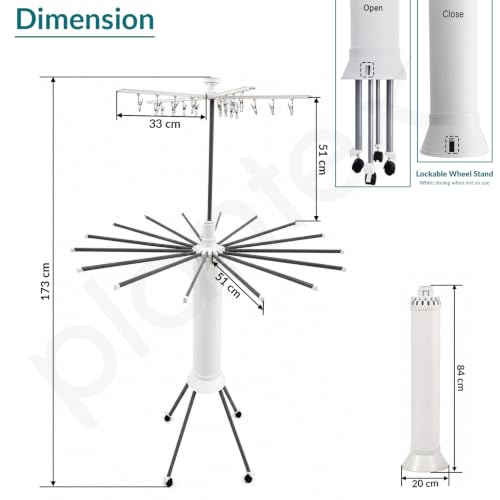Image of Plantex Cloth Stand for Home /Foldable Rotating Cloth Drying Rack /360 Cloth Stand with Lockable Wheel /Indoor & Outdoor Cloth Hanger - Pack of 1 (White)