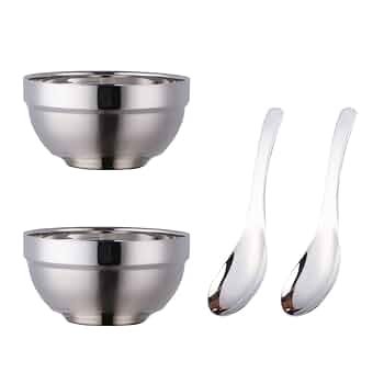 冷麺器 本場韓国製ステンレス8個セット Amazon | ステンレス茶碗 飯碗 レンゲ セット 2名用 直径11.5cm