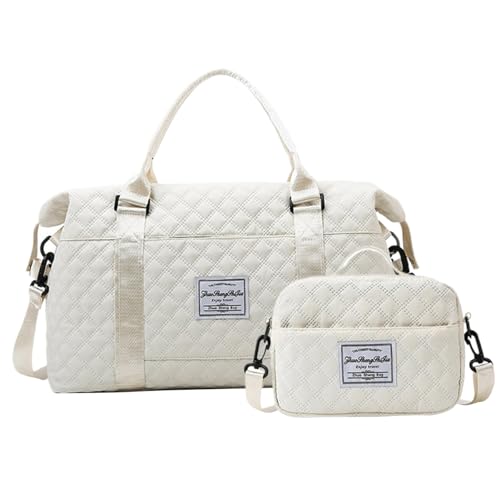 Duffle Bag for Travel, 2pcs/set 18.5inch Travel Duffle Bag with 9.5in Toiletry Bag, Carry on Overnight Bag, Travel Duffle Bag, Large Capacity Weekender Bag, Yoga Gym Bag for Women Men (White)