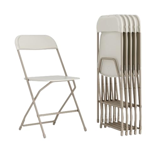 Image of Flash Furniture Hercules Series Plastic Folding Chair - Beige - 6 Pack 650LB Weight Capacity Comfortable Event Chair-Lightweight Folding Chair