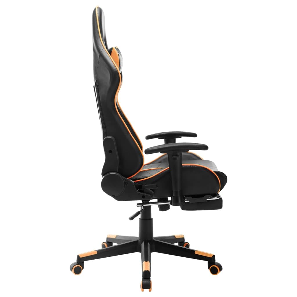 Ergonomischer Gaming-Stuhl mit Fußstütze Schwarz Orange Kunstleder verstellbar für Büro Homeoffice Esport Jugend PC Setup