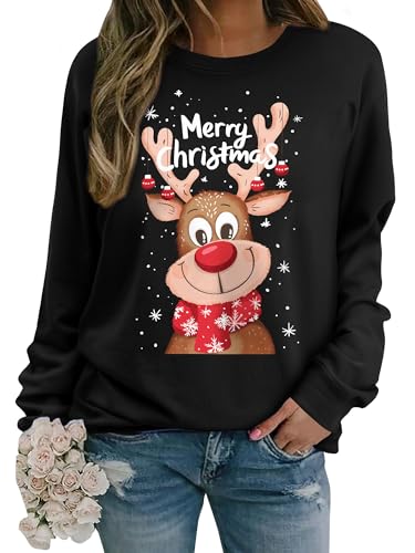 WIEIYM Sweatshirt Weihnachts Langarmshirt Druck Rundhals Pullover...