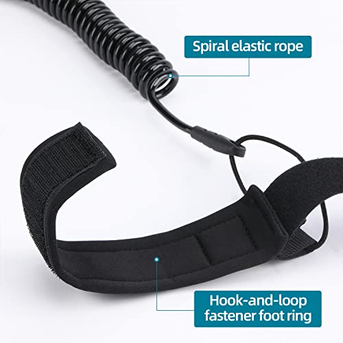 Leash für SUP Board,Einziehbar Surfboard Leash,Surf Sicherheitsknöchelseil für Surfbretter,Stand Up Paddleboards,Kajaks (Schwarz)