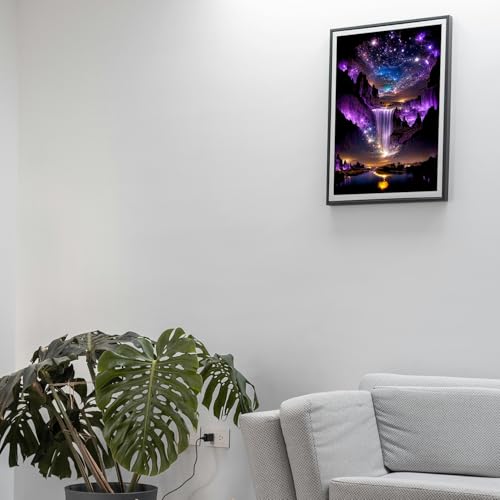 Image of MBNTJHT Waterfall Landscape Diamond Art Kits for Adults,DIY Purple Aurora Diamond Painting Kits for Beginners,5D Full Round Drill Gem Art Painting Crafts for Home Wall Decor 12x16 Inch.