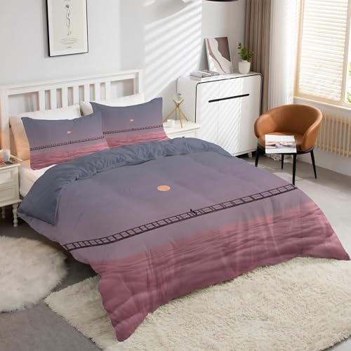 YZQGLHP Funda Nórdica para Cama de 105 cm Funda de Microfibra para Edredón de 180x220 cm con 2 Fundas de Almohada de 50x75 cm Estampado de Paisaje con Cremallera para Camas de Niños