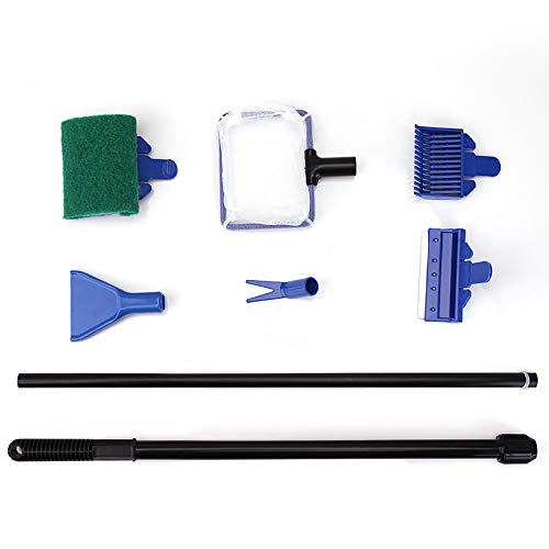 Newpet-Thermo 5 in 1 Aquarium/Fish Tank Cleaning Tools Fish Tank Cleaner Set Including Algae Scraper, Fish Net, Sponge, Plant Fork, Gravel Rake for Long Deep Fish Tanks
