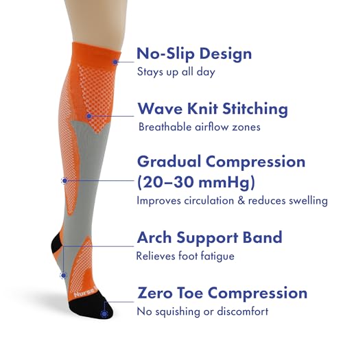 Image of Nurse Yard Compression Socks for Nurses - Women & Men - 20-30mmHg Graduated Compression, Zero-Toe Compression, For Medical Staff, Nursing, Athletic Support Such As Running, Cycling, Hiking - 1 Pair