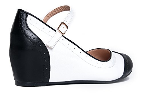 J. Adams Minnie Mary Jane - Retro Round Toe Ankle Strap Wedge - Vintage Oxford - Image 4
