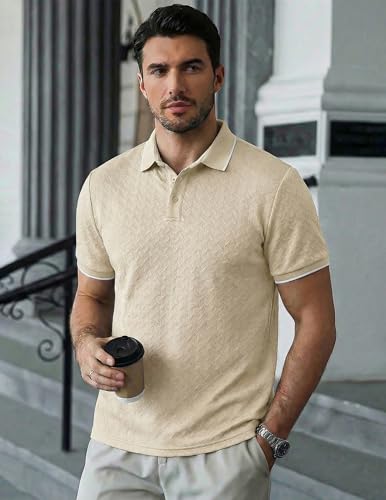 Image of JMIERR Mens Casual Polo Shirt Short Sleeve Vacation Button Summer Beach Knit Stretchy Golf Shirts