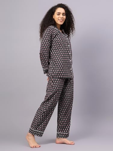 Image of Cotton Floral Printed 2 Piece Night Suit Top & Pajama Set for Women & Girls