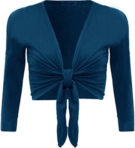 Bolero elástico de manga larga con nudo frontal para mujer en color turquesa